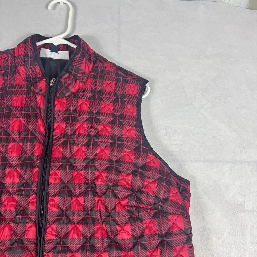 Karen Scott Sport‎ Quilted Puffer Vest Womens Red Black Buffalo Plaid Size 2X